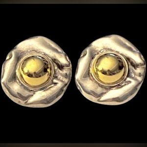 Elegant Vintage MCM Gold and Silver Tone Clip On Earrings Solid Heavy 1.5”